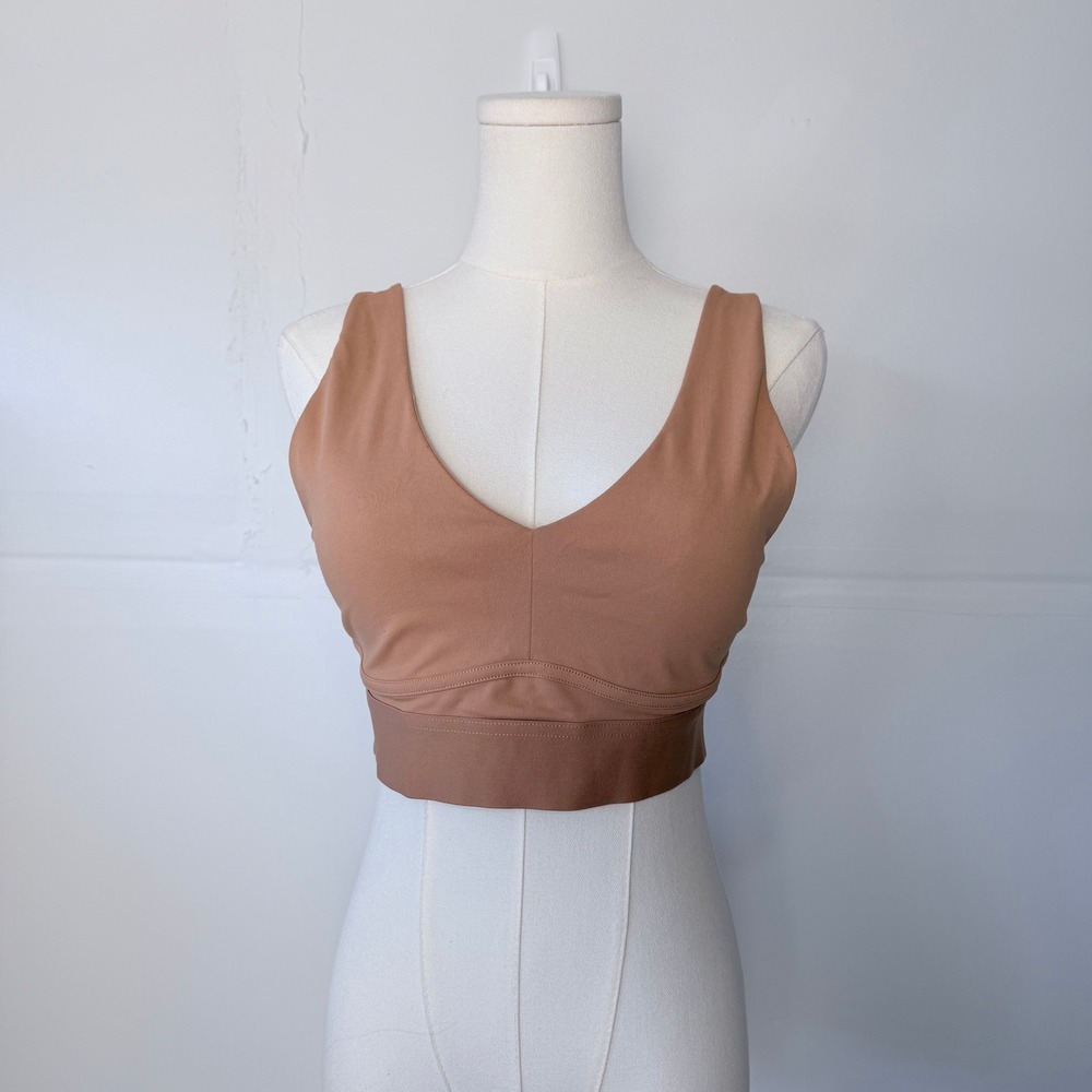 Fabletics V-Neck Adjustable Convertible Strap Sports Bra Tan Brown